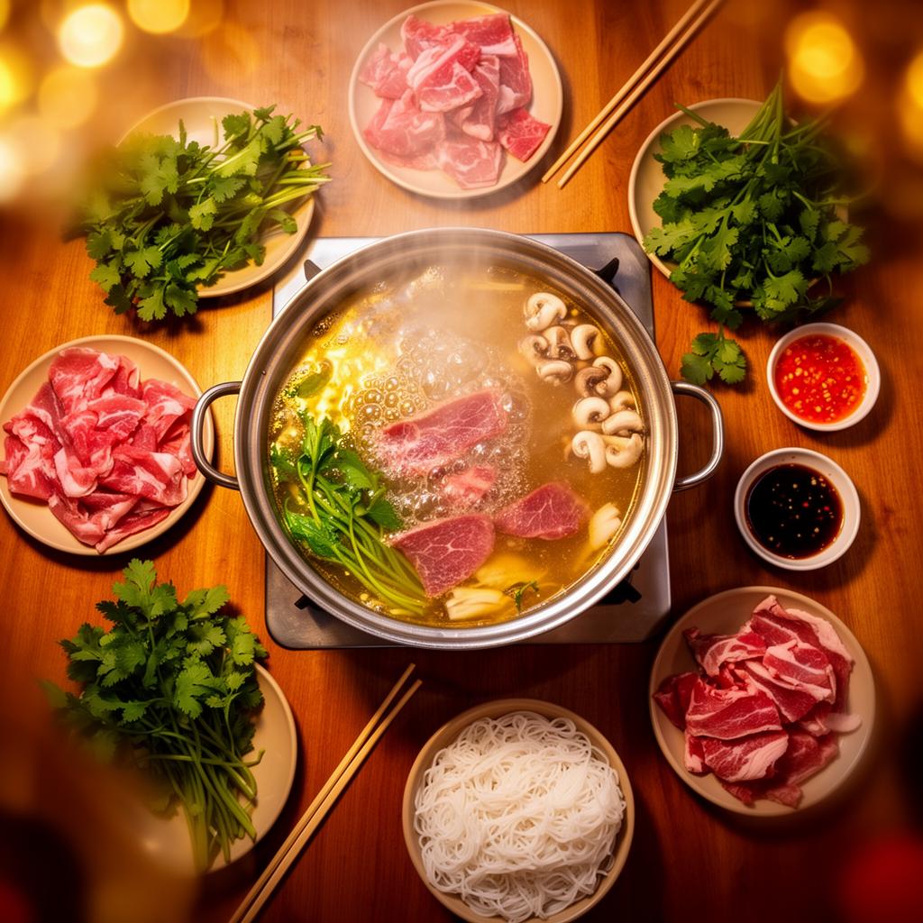 Menschen essen gemeinsam an einem vietnamesischen Hotpot Grill